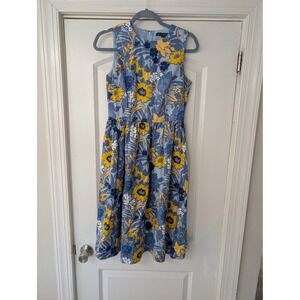Brooks Brothers Womens Blue Yellow Floral Cotton Fit Flare Pocket Dress Size 2